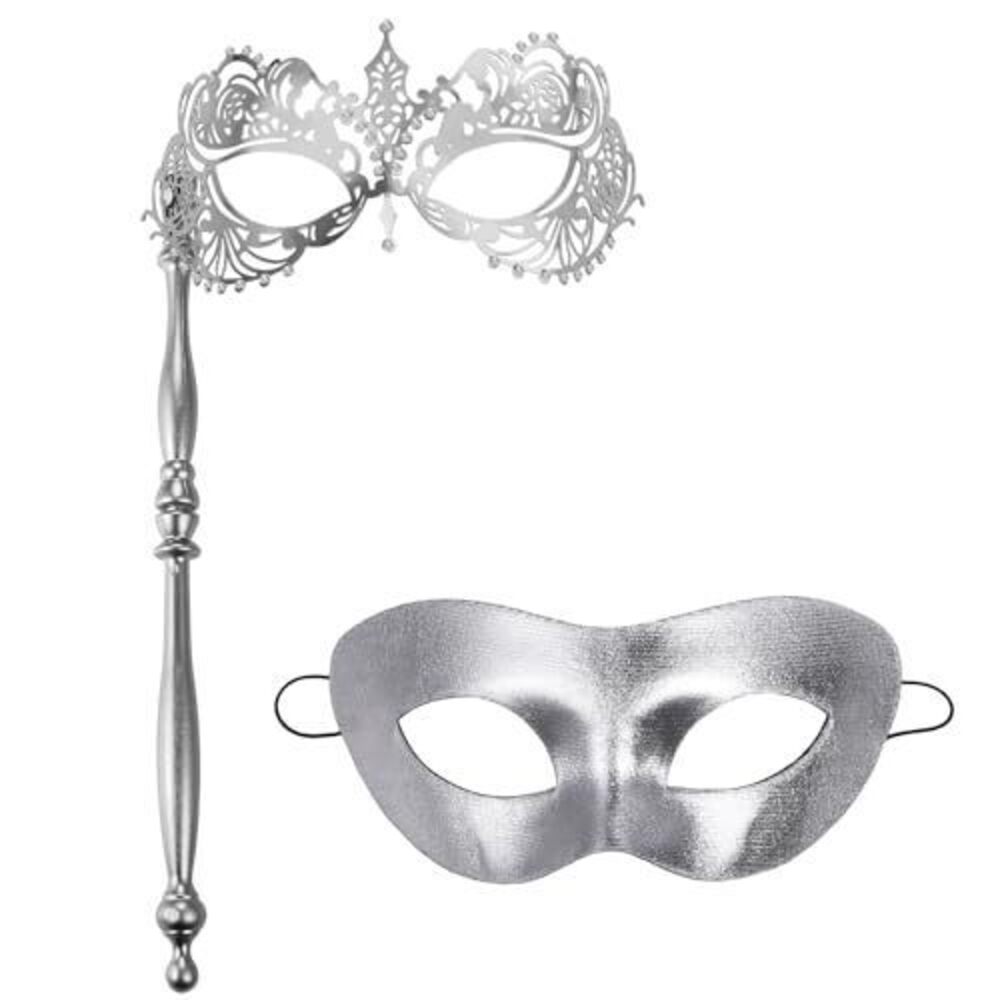 3565 Masquerade Mask with Stick for Couples: Luxury Rhinestones Party Mask